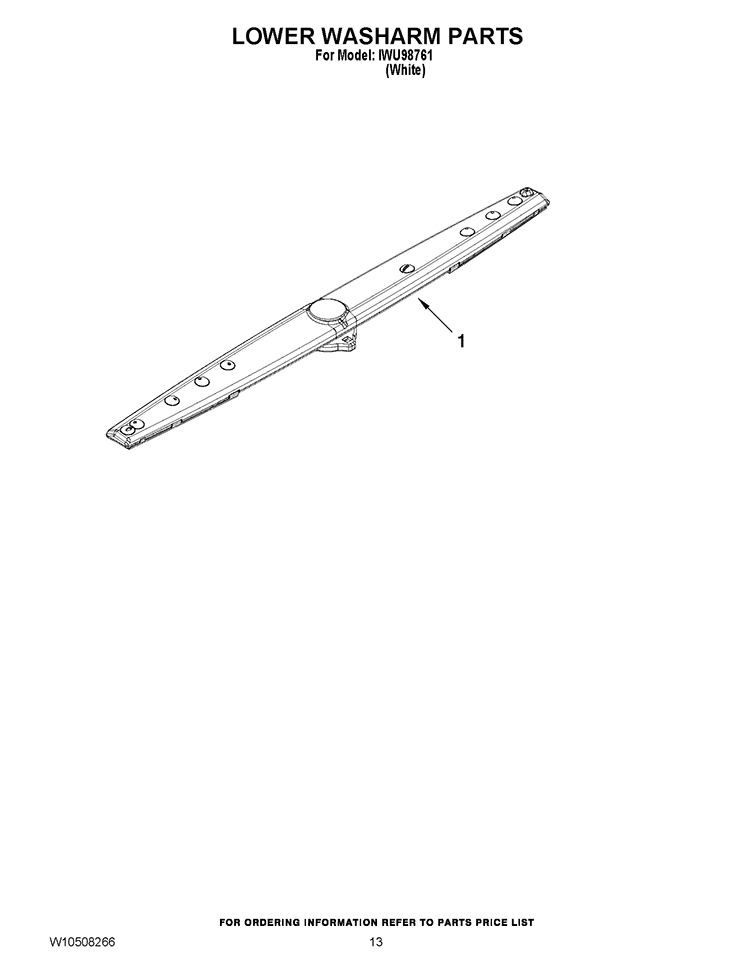 LOWER WASHARM PARTS Diagram and Parts List for IWU98761  Inglis Dishwasher