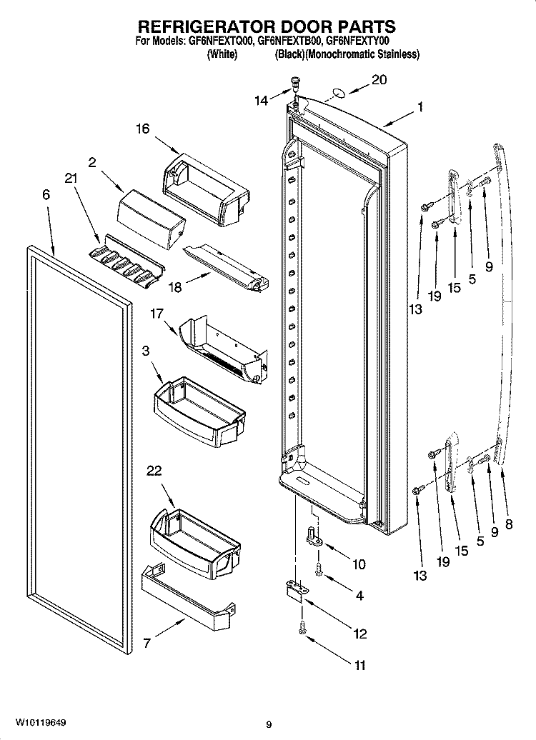 REFRIGERATOR DOOR PARTS Diagram and Parts List for GF6NFEXTB00  Whirlpool Refrigerator
