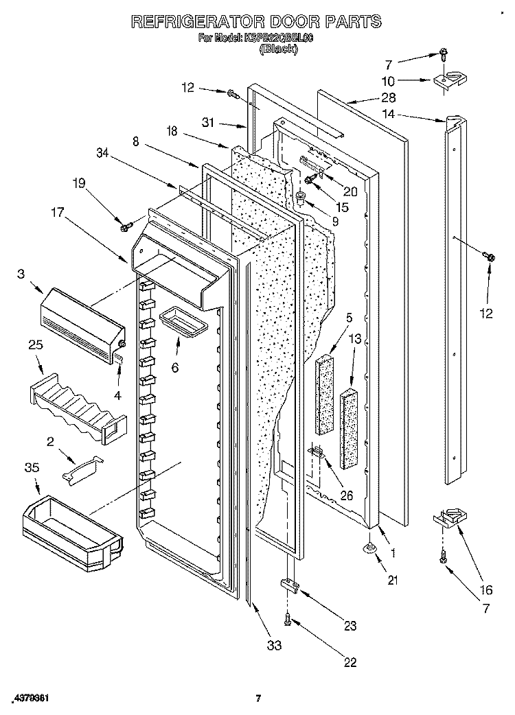 REFRIGERATOR DOOR Diagram and Parts List for KSPB22QBBL00  KitchenAid Refrigerator