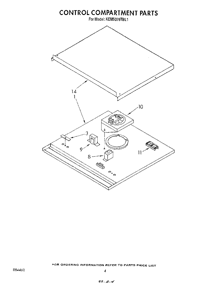 CONTROL COMPARTMENT Diagram and Parts List for KEMS376TBL1  KitchenAid Microwave Oven Combo