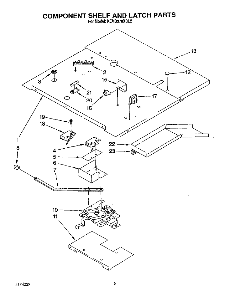 COMPONENT SHELF AND LATCH Diagram and Parts List for KEMS378XWH2  KitchenAid Wall Oven