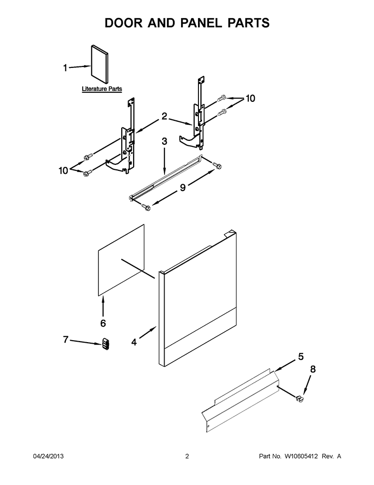DOOR AND PANEL PARTS Diagram and Parts List for WDF310PAAT3  Whirlpool Dishwasher