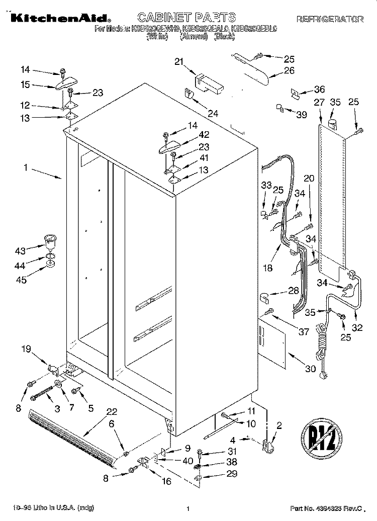 CABINET Diagram and Parts List for KSBS20QEBL0  KitchenAid Refrigerator