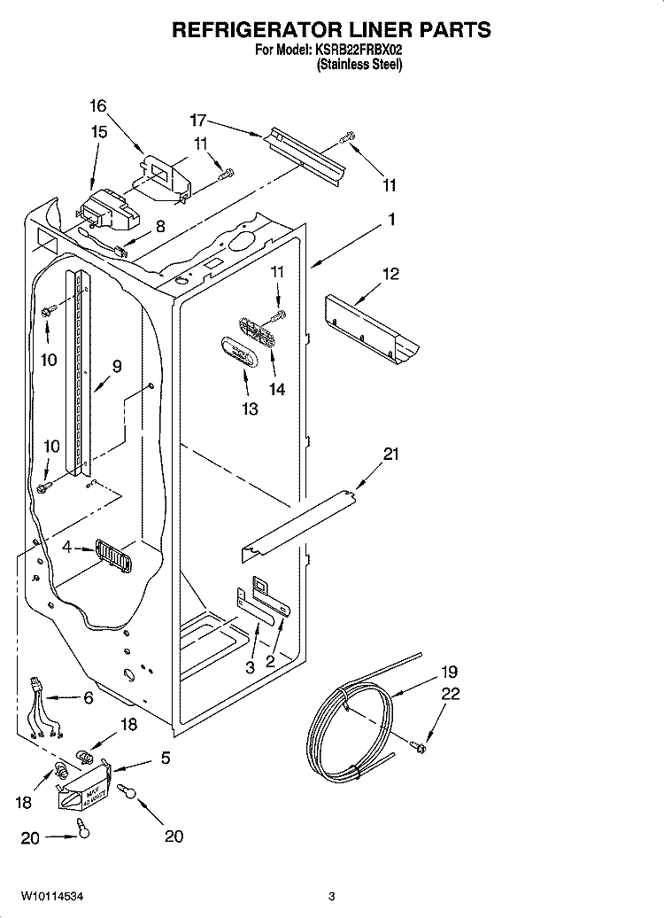 REFRIGERATOR LINER PARTS Diagram and Parts List for KSRB22FRBX02  KitchenAid Refrigerator