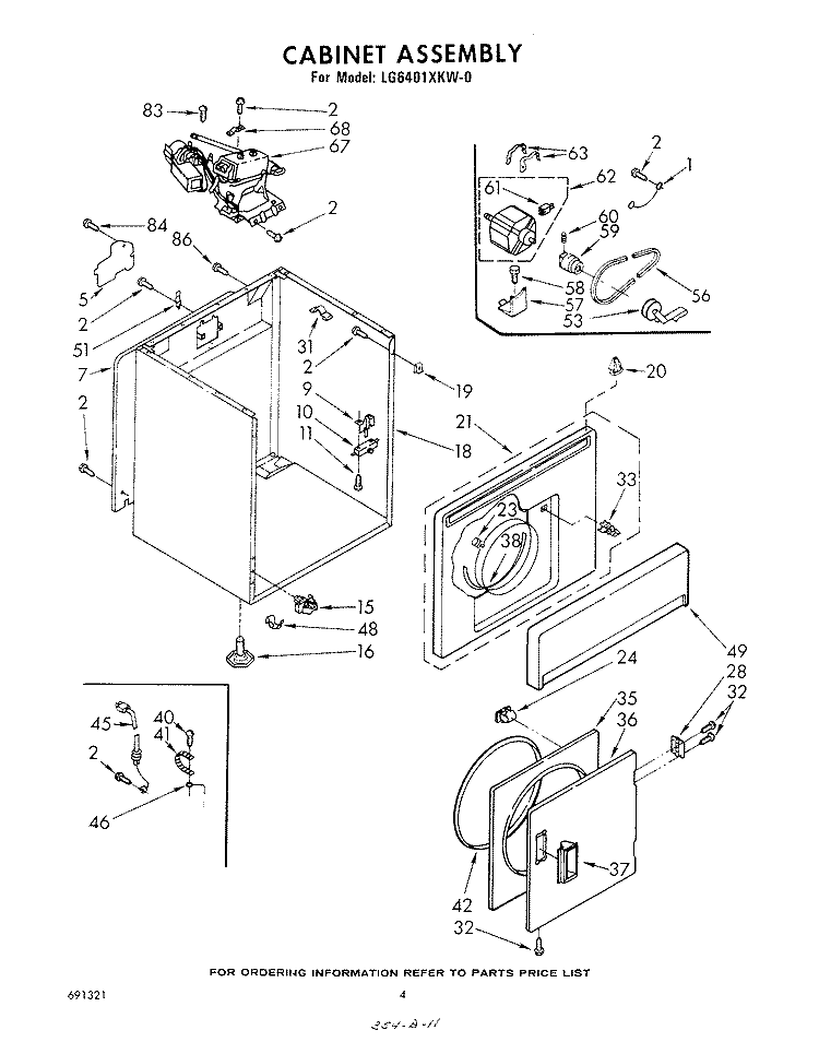 CABINET Diagram and Parts List for LG6401XKW0  Whirlpool Dryer