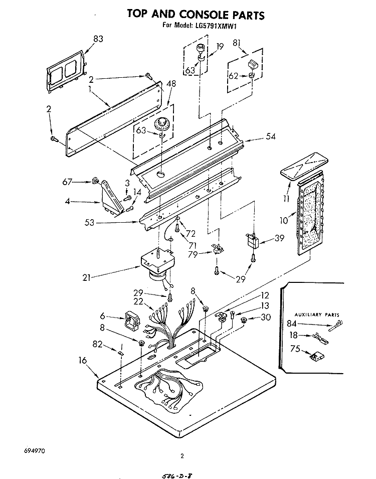 TOP AND CONSOLE , LITERATURE AND OPTIONAL Diagram and Parts List for LG5791XMW1  Whirlpool Dryer