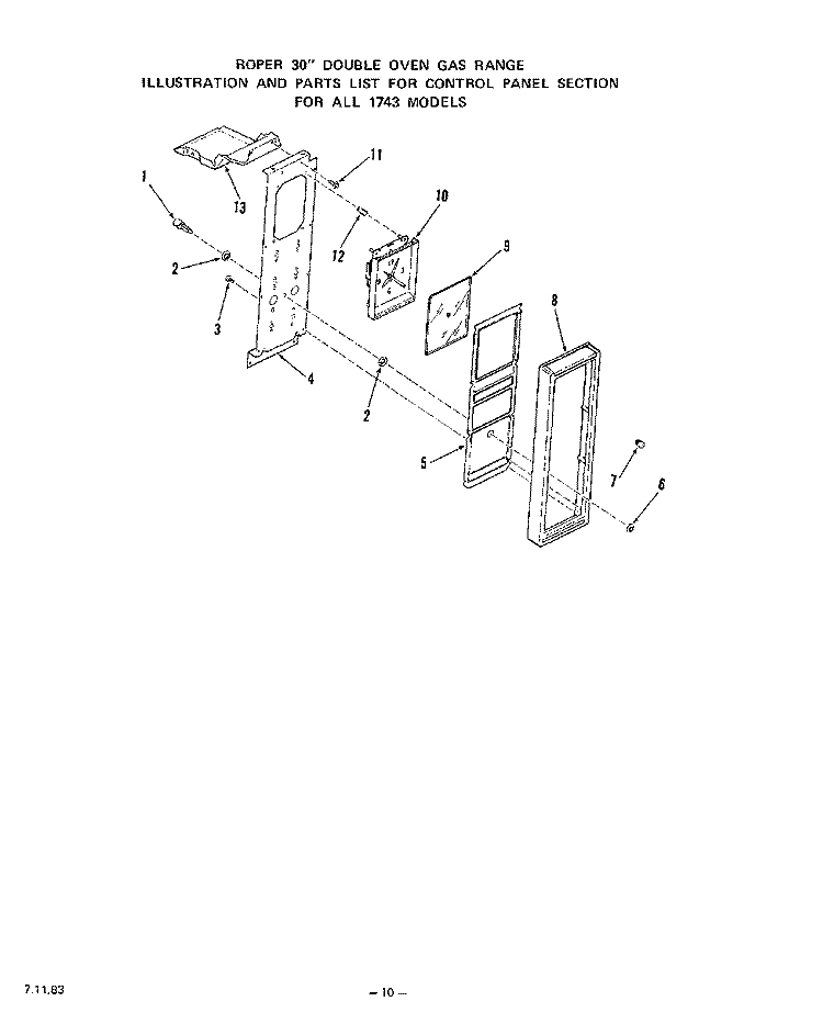CONTROL PANEL, LIT/OPTIONAL Diagram and Parts List for 1743W0A  Roper Range