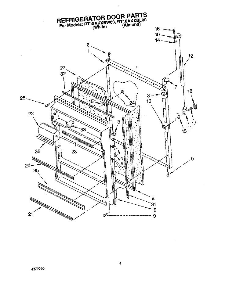 REFRIGERATOR DOOR, LIT/OPTIONAL Diagram and Parts List for RT18AKXBW00  Roper Refrigerator