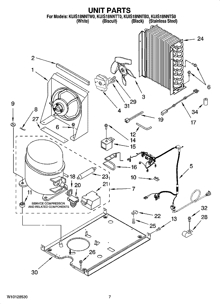 UNIT PARTS, OPTIONAL PARTS Diagram and Parts List for KUIS18NNTS0  KitchenAid Ice Maker