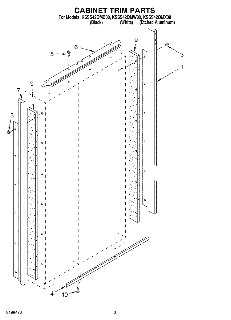 CABINET TRIM PARTS Diagram and Parts List for KSSS42QMB00  KitchenAid Refrigerator