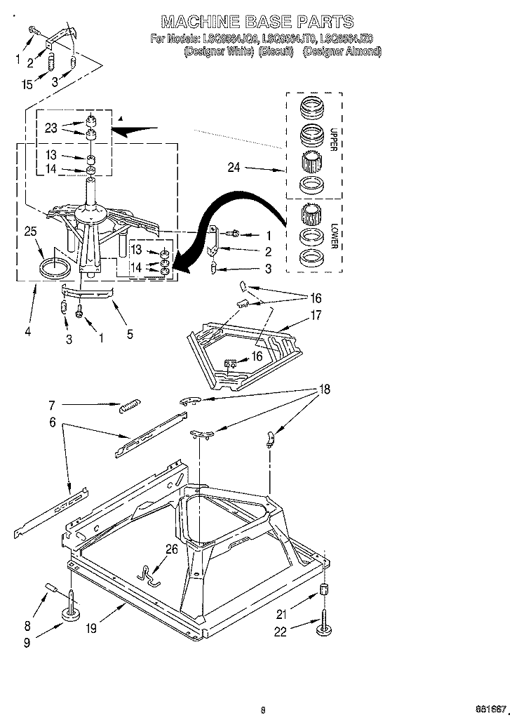 MACHINE BASE Diagram and Parts List for LSQ9564JQ0  Whirlpool Washer