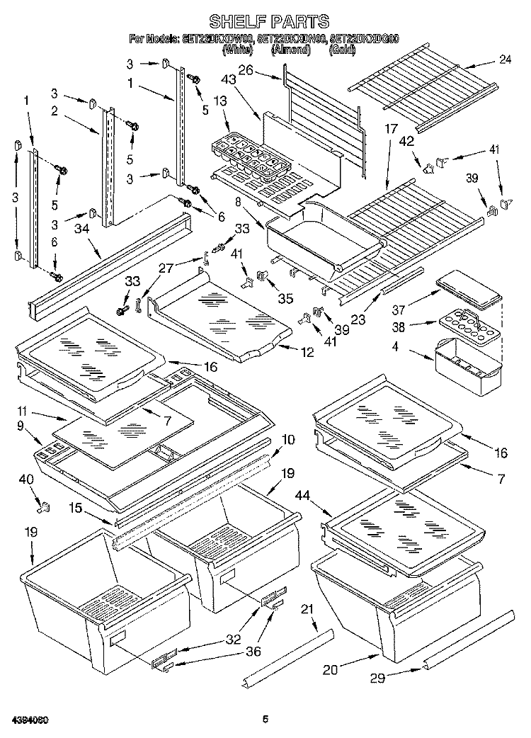 SHELF Diagram and Parts List for 8ET22DKXDN00  Whirlpool Refrigerator