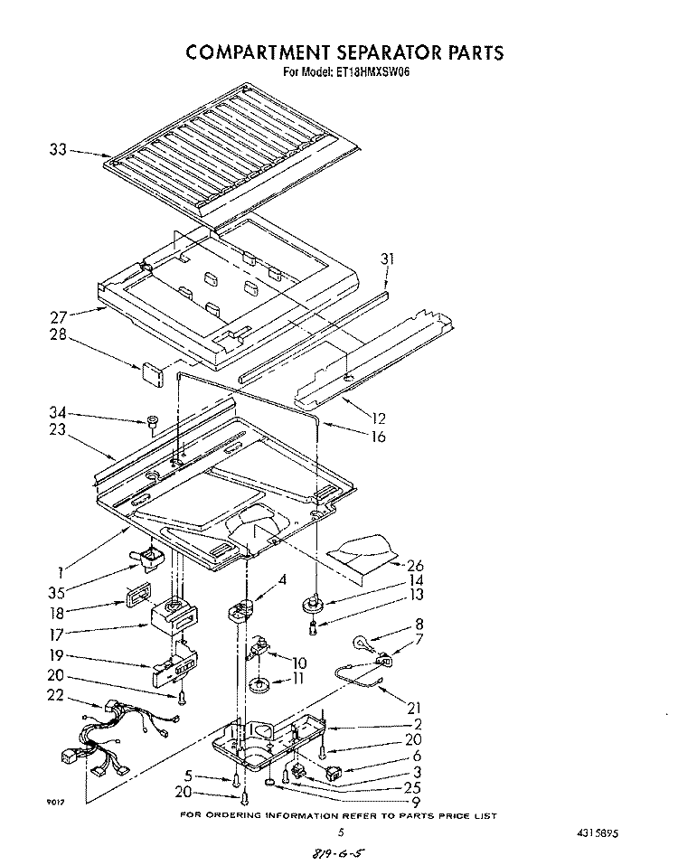 COMPARTMENT SEPARATOR Diagram and Parts List for ET18HMXSW06  Whirlpool Refrigerator