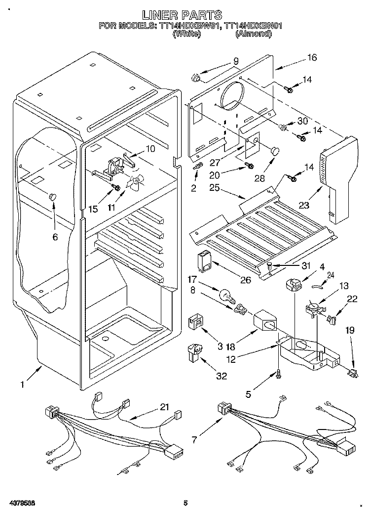 LINER Diagram and Parts List for TT14HDXBN01  Estate Refrigerator