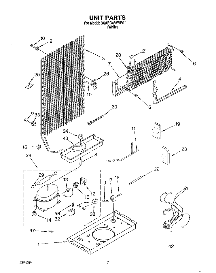 UNIT Diagram and Parts List for 3XARG468WP01  Whirlpool Refrigerator