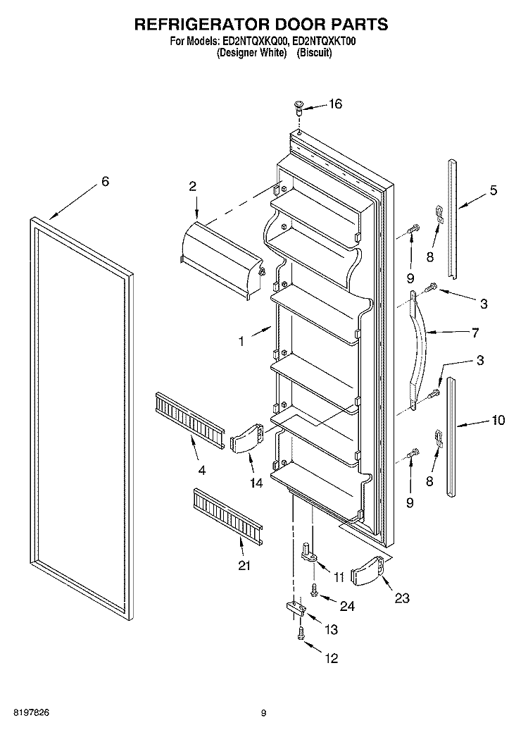 REFRIGERATOR DOOR Diagram and Parts List for ED2NTQXKT00  Whirlpool Refrigerator