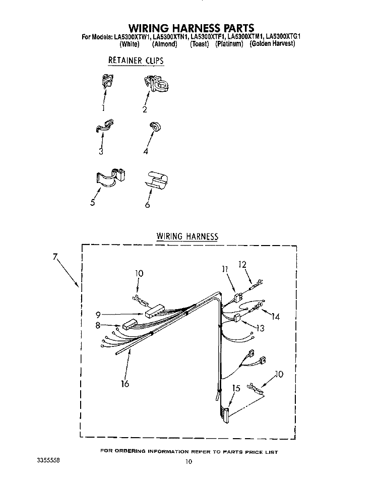 WIRING HARNESS Diagram and Parts List for LA5300XTN1  Whirlpool Washer