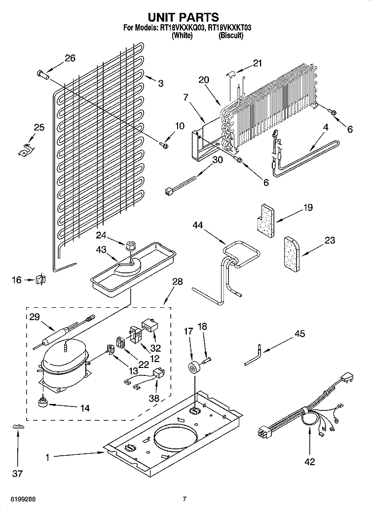 UNIT PARTS Diagram and Parts List for RT18VKXKQ03  Roper Refrigerator