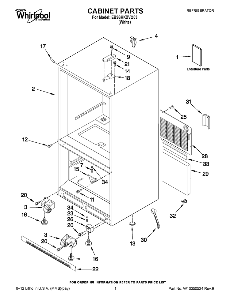 CABINET PARTS Diagram and Parts List for EB9SHKXVQ03  Whirlpool Refrigerator