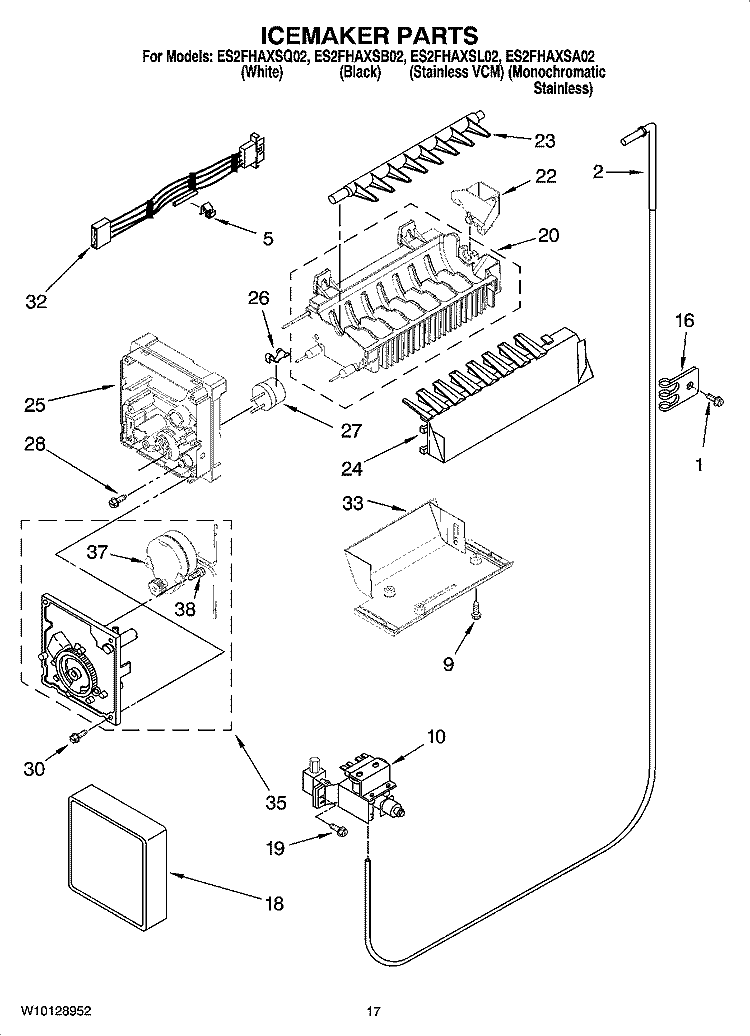 ICEMAKER PARTS Diagram and Parts List for ES2FHAXSA02  Whirlpool Refrigerator