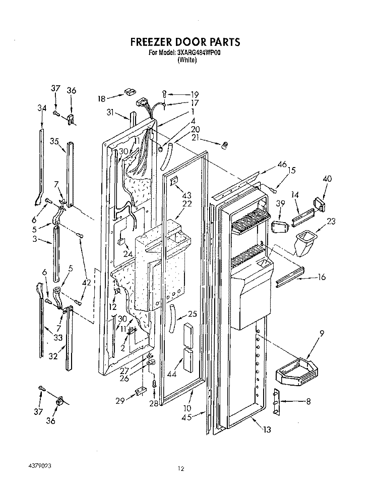 FREEZER DOOR Diagram and Parts List for 3XARG484WP00  Whirlpool Refrigerator