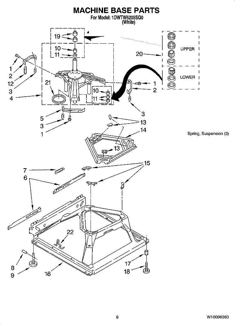 MACHINE BASE PARTS Diagram and Parts List for 1DWTW5205SQ0  Whirlpool Washer