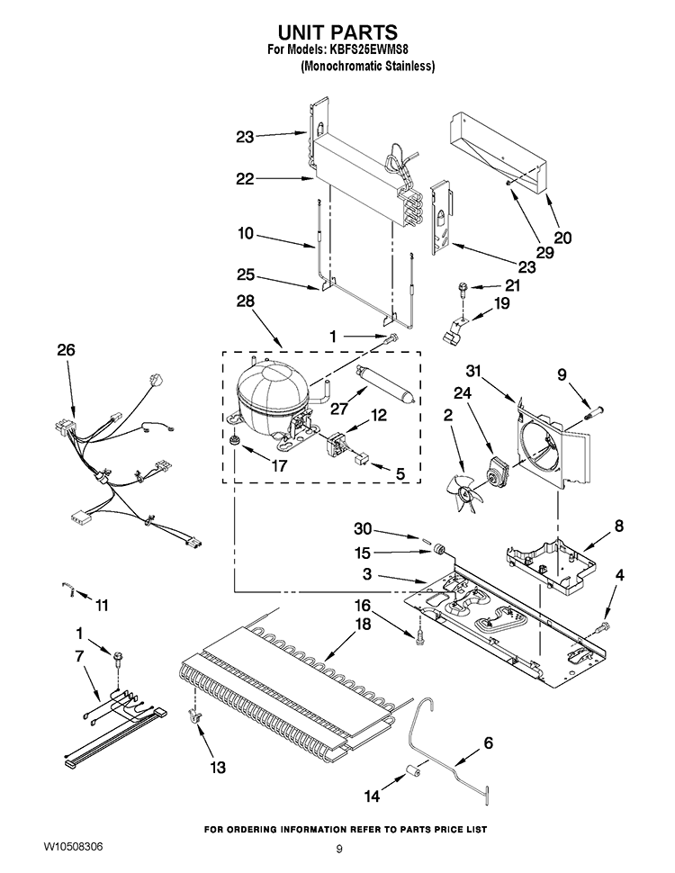 UNIT PARTS Diagram and Parts List for KBFS25EWMS8  KitchenAid Refrigerator