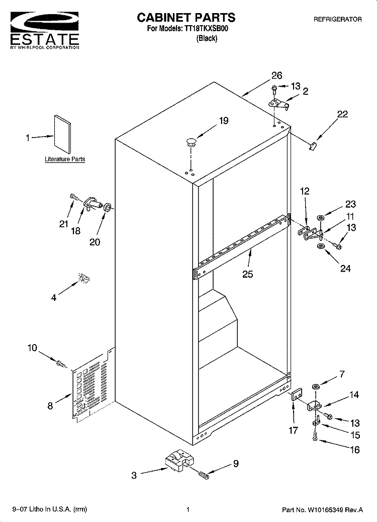 CABINET PARTS Diagram and Parts List for TT18TKXSB00  Estate Refrigerator