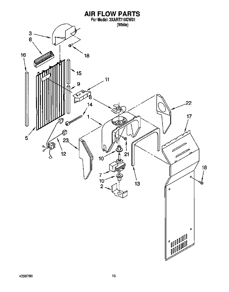 AIR FLOW Diagram and Parts List for 3XART710GW01  Whirlpool Refrigerator