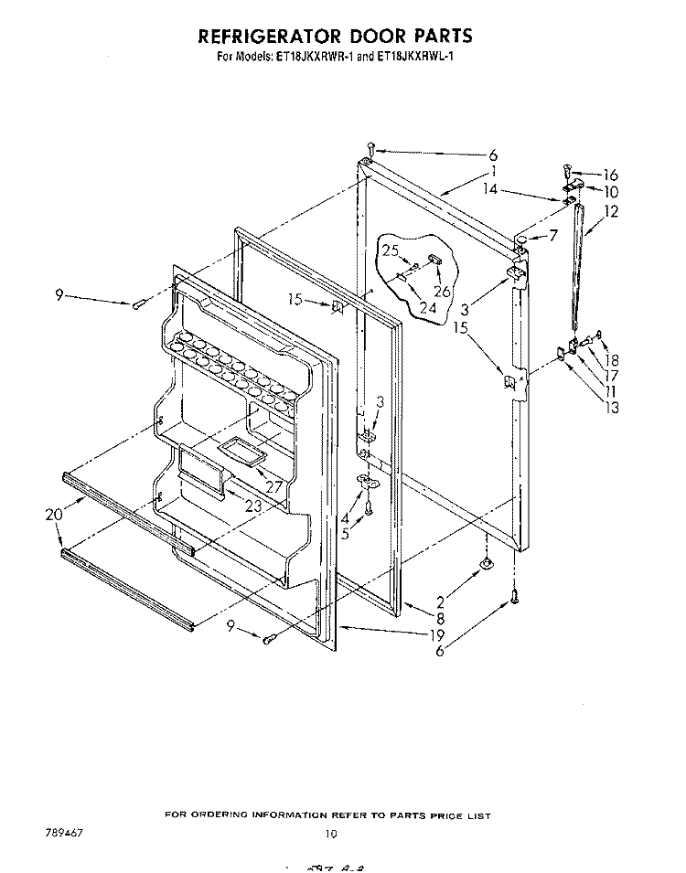 REFRIGERATOR DOOR , NOT ILLUSTRATED Diagram and Parts List for ET18JKXRWR1  Whirlpool Refrigerator