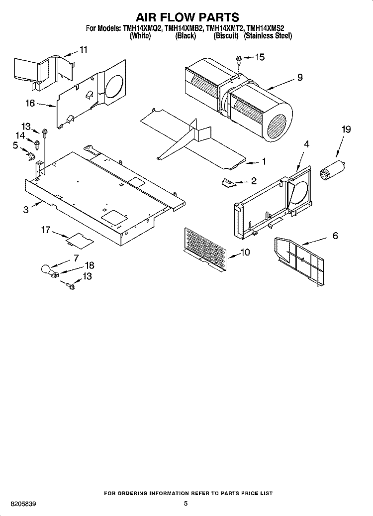 AIR FLOW PARTS Diagram and Parts List for TMH14XMS2  Estate Microwave