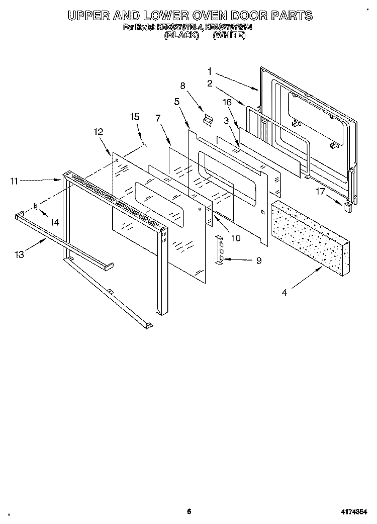 UPPER AND LOWER OVEN DOOR Diagram and Parts List for KEBS276YBL4  KitchenAid Wall Oven