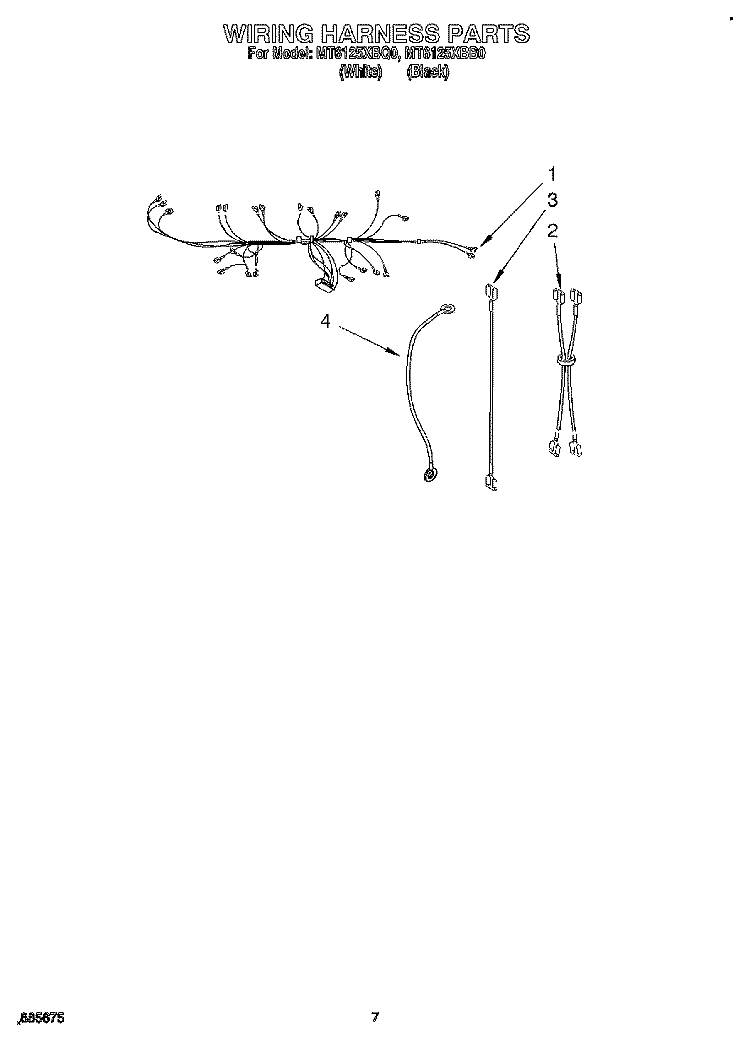 WIRING HARNESS Diagram and Parts List for MT6125XBQ0  Whirlpool Microwave