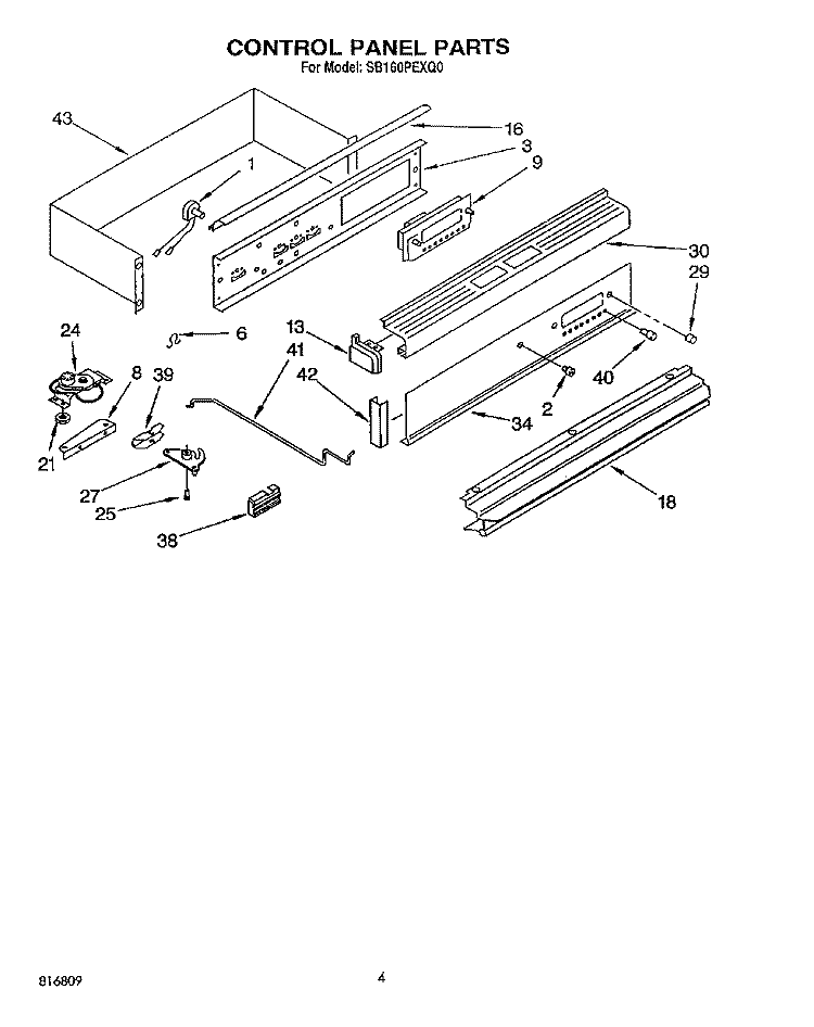 CONTROL PANEL Diagram and Parts List for SB160PEXQ0  Whirlpool Wall Oven