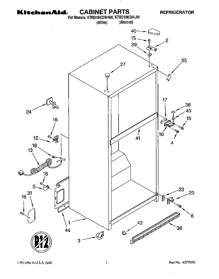 CABINET Diagram and Parts List for KTRD18KDAL00  Whirlpool Refrigerator