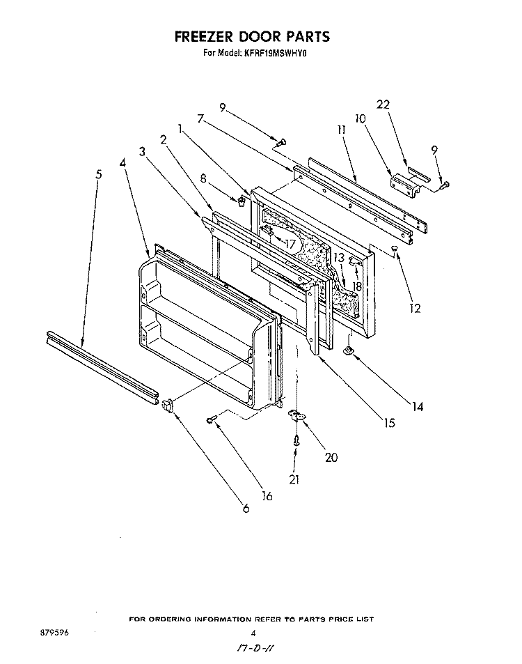 FREEZER DOOR Diagram and Parts List for KFRF19MSWHY0  KitchenAid Refrigerator