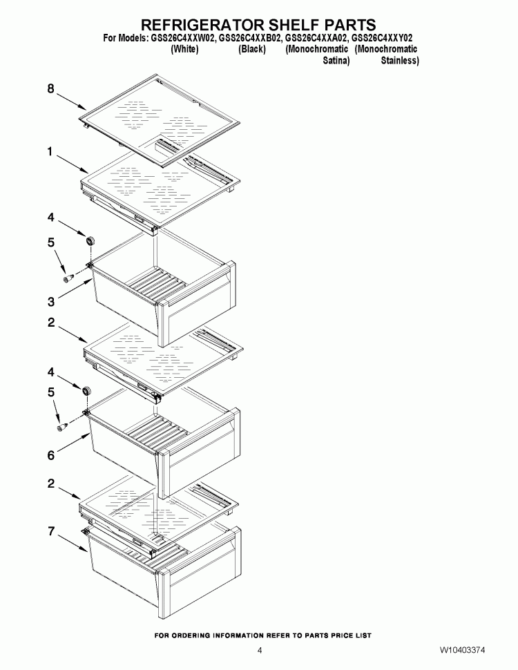 REFRIGERATOR SHELF PARTS Diagram and Parts List for GSS26C4XXA02  Whirlpool Refrigerator
