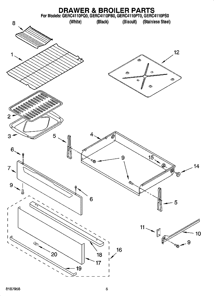 DRAWER & BROILER PARTS Diagram and Parts List for GERC4110PS0  Whirlpool Range