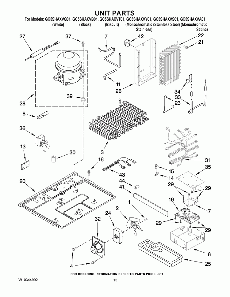 UNIT PARTS Diagram and Parts List for GC5SHAXVY01  Whirlpool Refrigerator