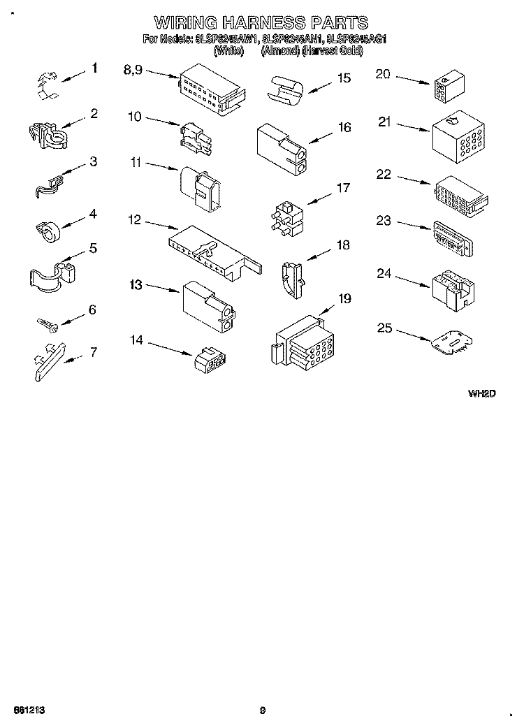 WIRING HARNESS Diagram and Parts List for 8LSP8245AN1  Whirlpool Washer