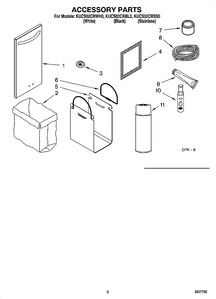 ACCESSORY PARTS Diagram and Parts List for KUCS02CRSS0  KitchenAid Trash Compactor