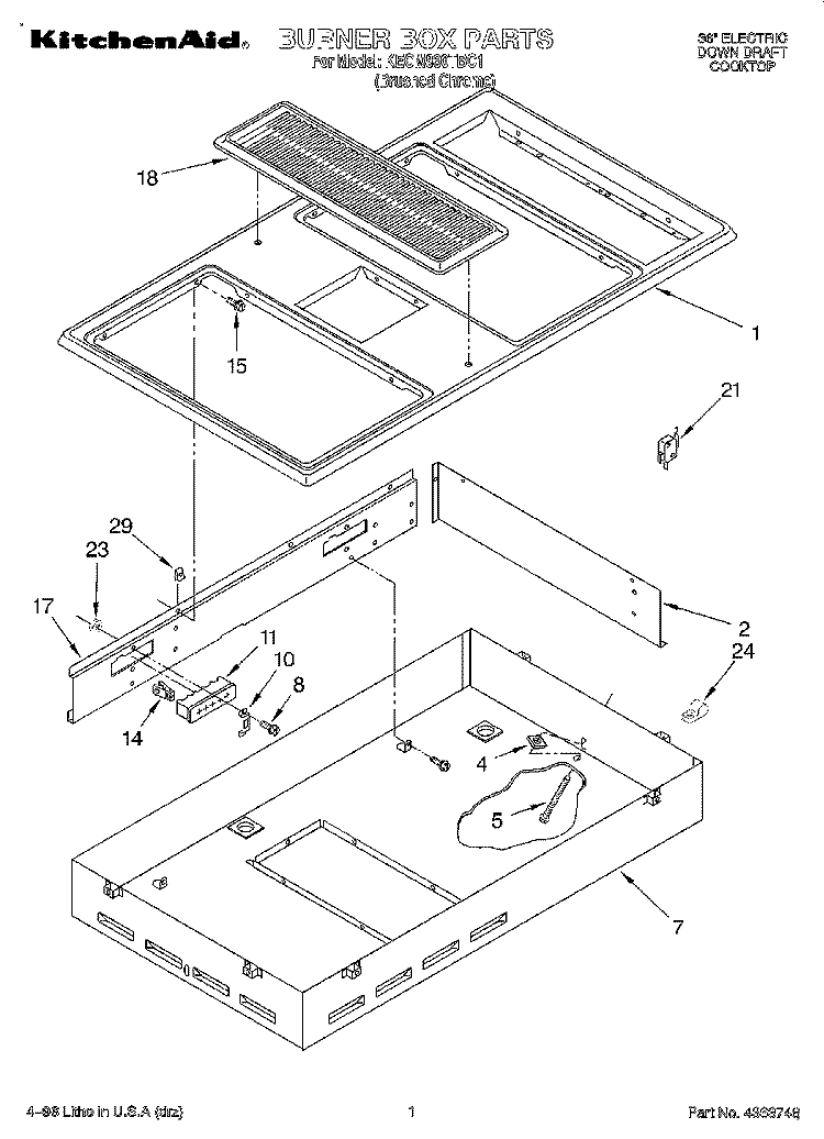 BURNER BOX Diagram and Parts List for KECM860TBC1  KitchenAid Cooktop