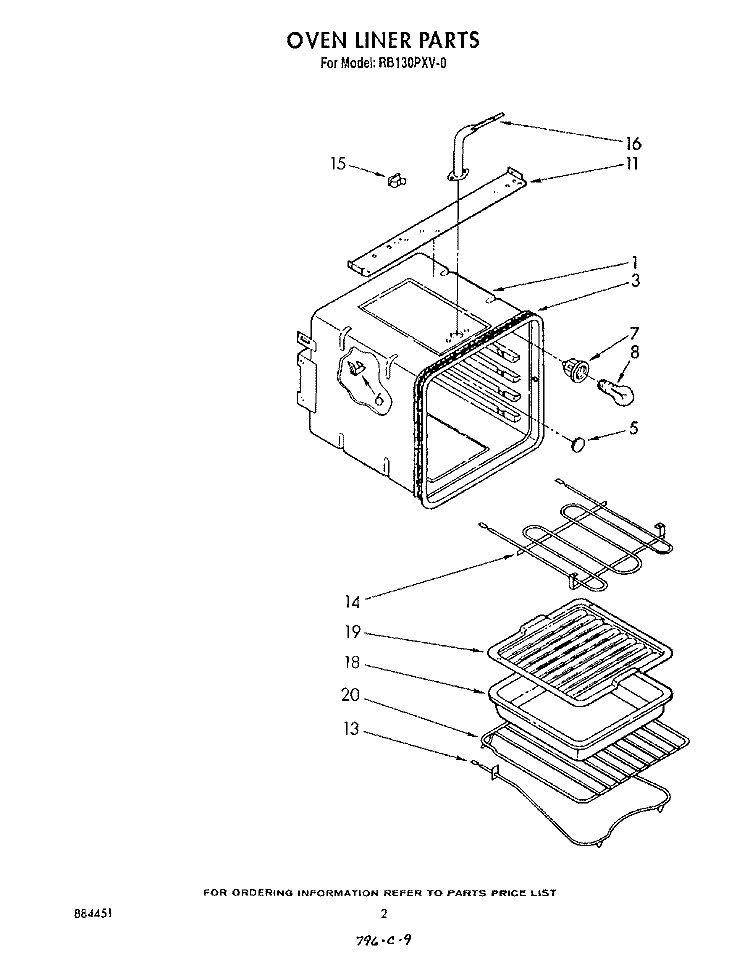 OVEN LINER Diagram and Parts List for RB130PXV0  Whirlpool Wall Oven