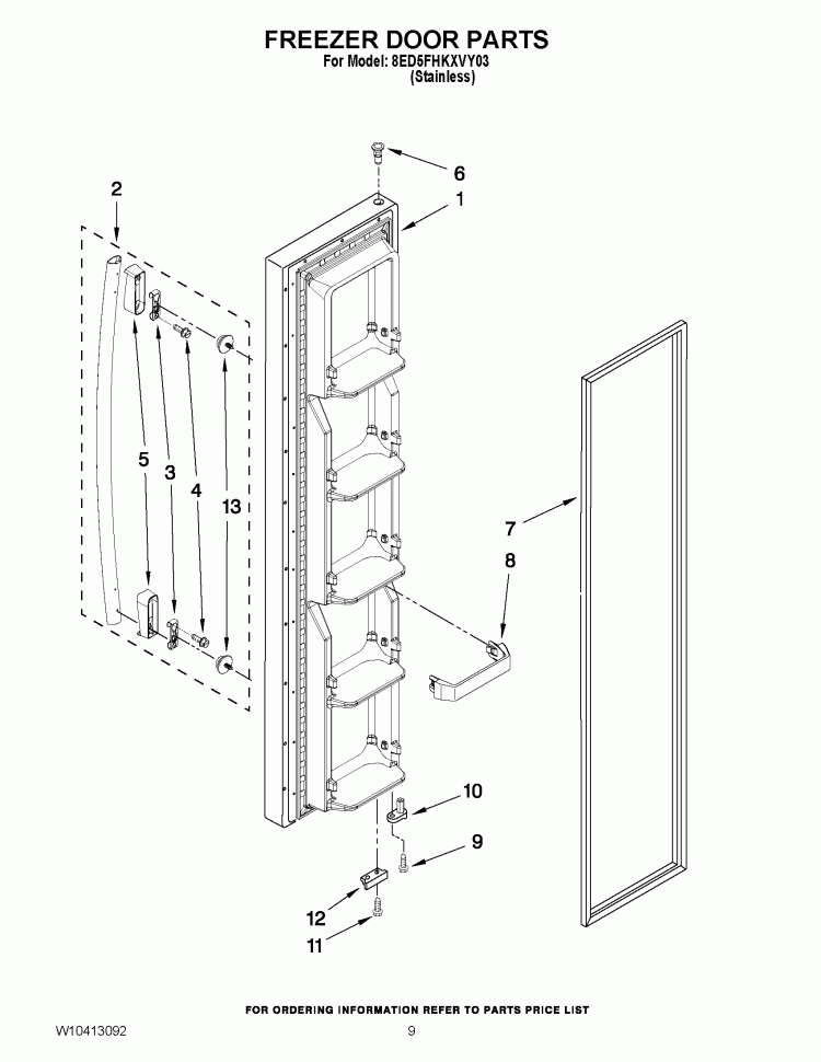 FREEZER DOOR PARTS Diagram and Parts List for 8ED5FHKXVY03  Whirlpool Refrigerator