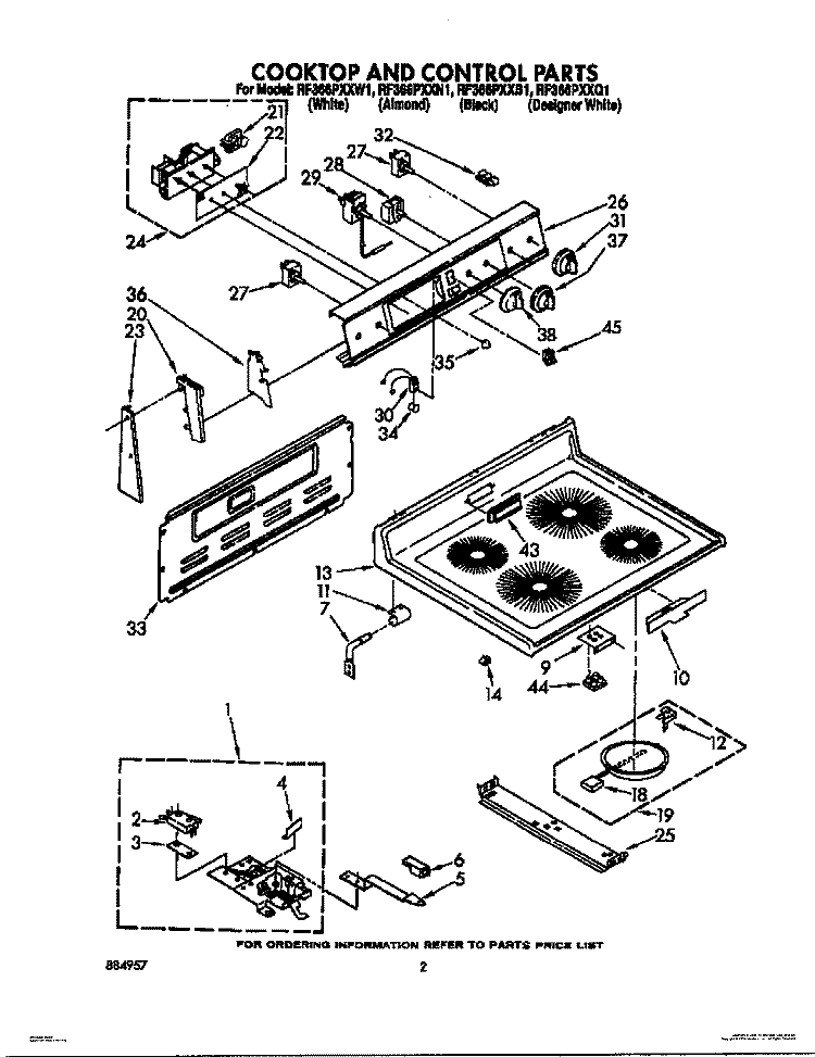 COOKTOP AND CONTROL Diagram and Parts List for RF366PXXN1  Whirlpool Range