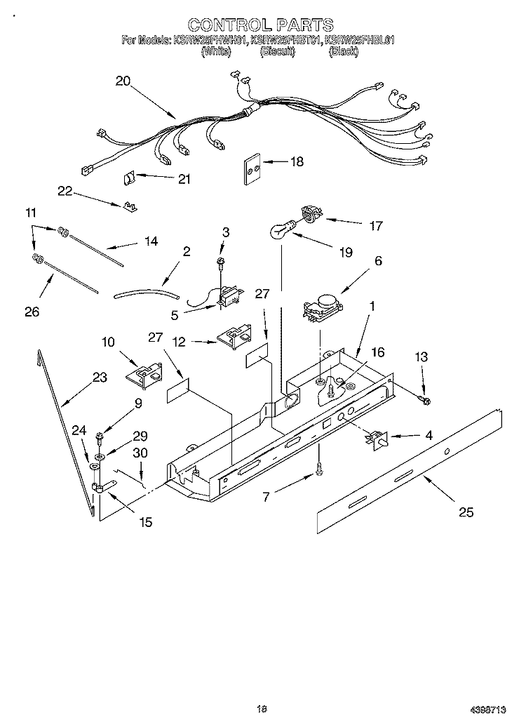 CONTROL Diagram and Parts List for KSRW25FHBT01  KitchenAid Refrigerator
