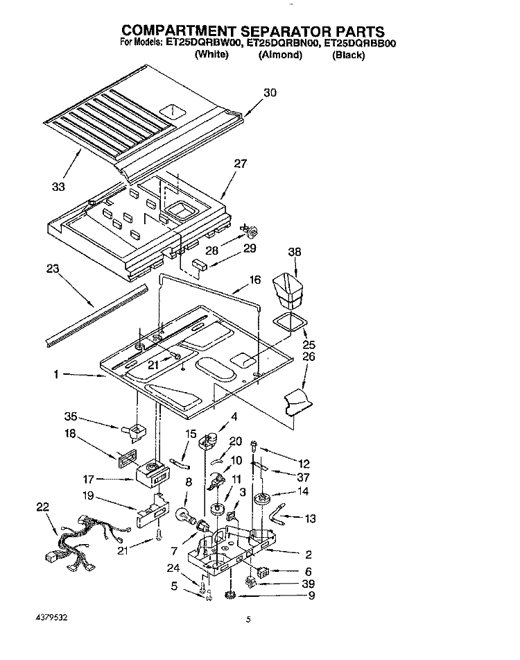 COMPARTMENT SEPARATOR Diagram and Parts List for ET25DQRBW00  Whirlpool Refrigerator