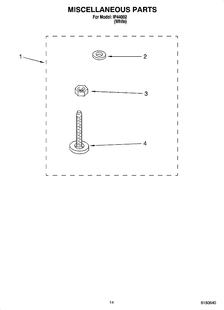 MISCELLANEOUS  PARTS, OPTIONAL PARTS (NOT INCLUDED) Diagram and Parts List for IP44002  Inglis Washer