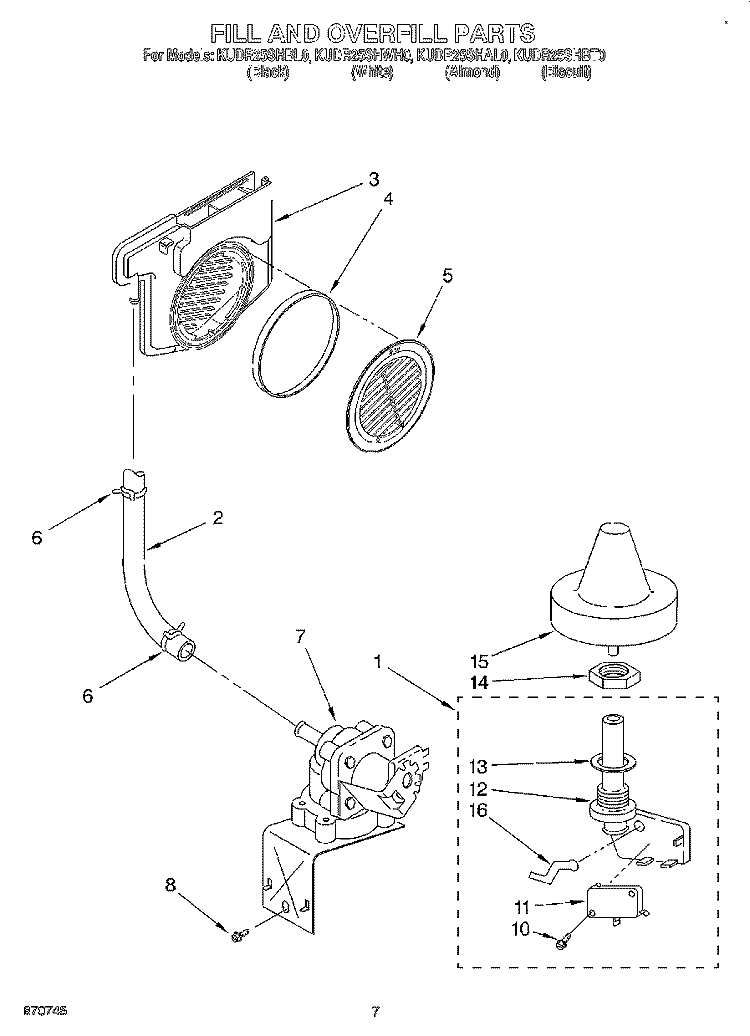 FILL AND OVERFILL Diagram and Parts List for KUDR25SHBT0  KitchenAid Dishwasher