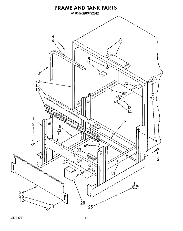 FRAME AND TANK Diagram and Parts List for KUDP22ST2  KitchenAid Dishwasher